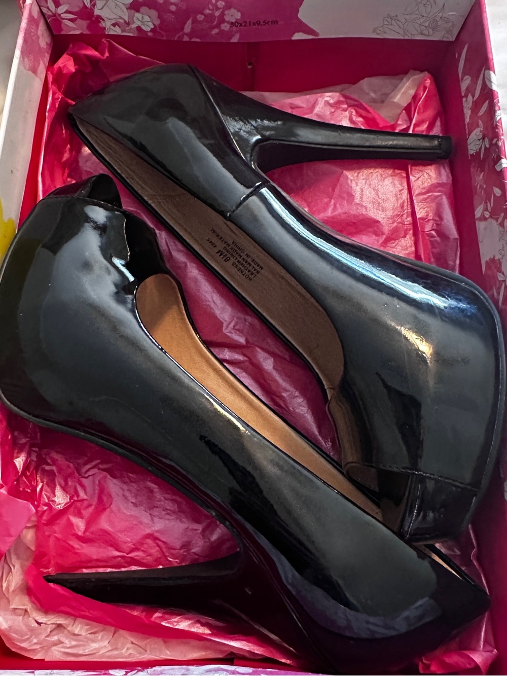 Chinese Laundry Black Patent Peep-Toe Stiletto Heels